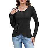 Sweaters for Women Fashion Long Sleeve Tops Button Pullover Crew Neck Casual Loose Slit Sweatshirt
