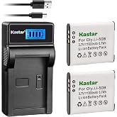 Kastar Battery (X2) &amp; LCD Slim USB Charger for Olympus LI-50B Li50B and SZ-10 SZ-12 SZ-15 SZ-16 HIS Sz-20 SZ-30MR SZ31MR iHS TG-610 TG-630 HIS TG-810 TG-820 TG-830 TG-860 HIS XZ-1 XZ-16 iHS SP-810UZ