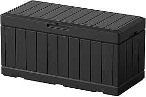 Greesum 82 Gallon Resin Deck Box All Weather Large Outdoor Storage for Patio Furniture, Toys, Garden Tools, Lockable, Black