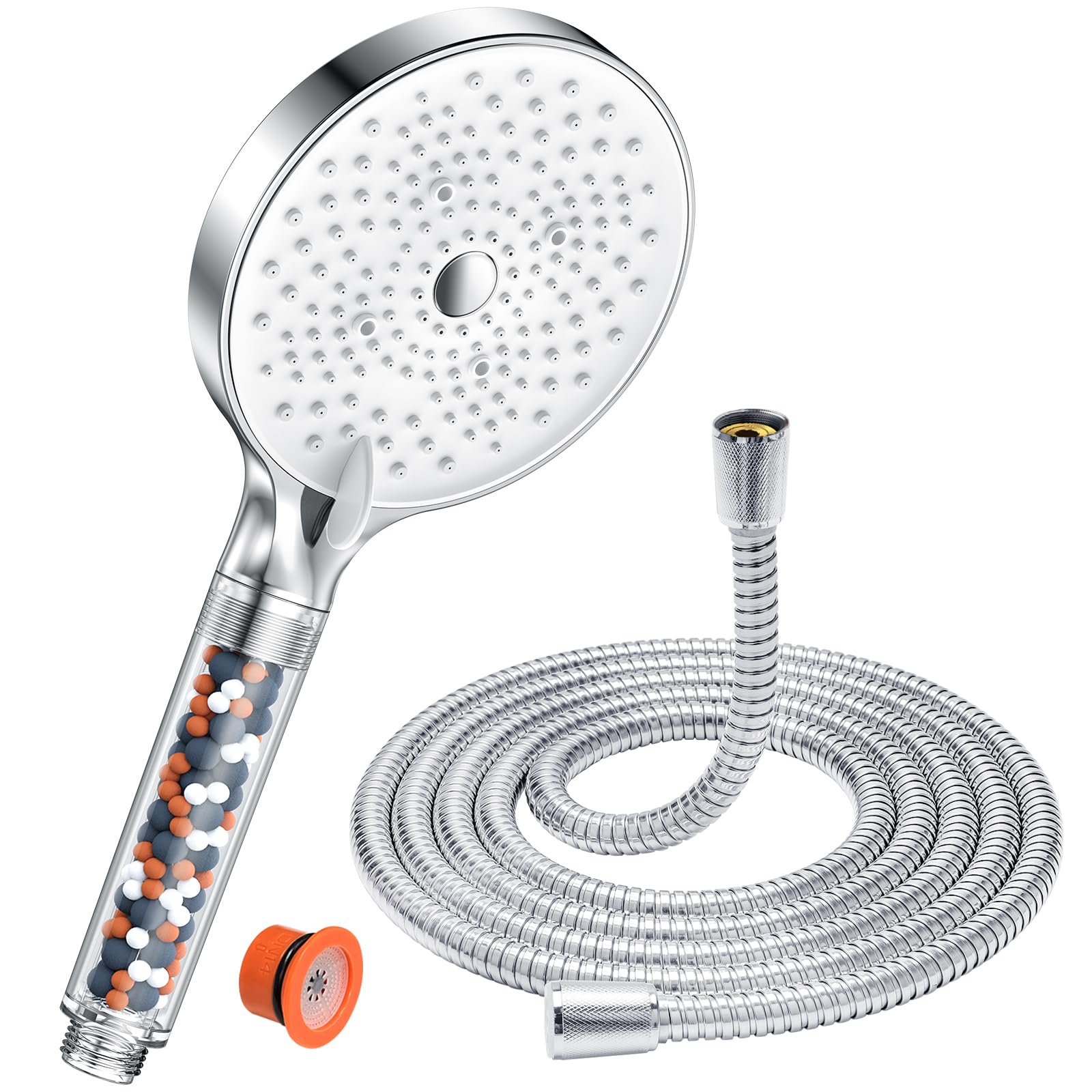 YEAUPE PRO Filter Shower Head and Hose - 1.6M Stainless Shower Pipe,6 Modes Φ130mm,Hard Water Softener Remove Chlorine,Heavy Metals,Impurities,Powerful Flow,Universal Electric Bath Shower