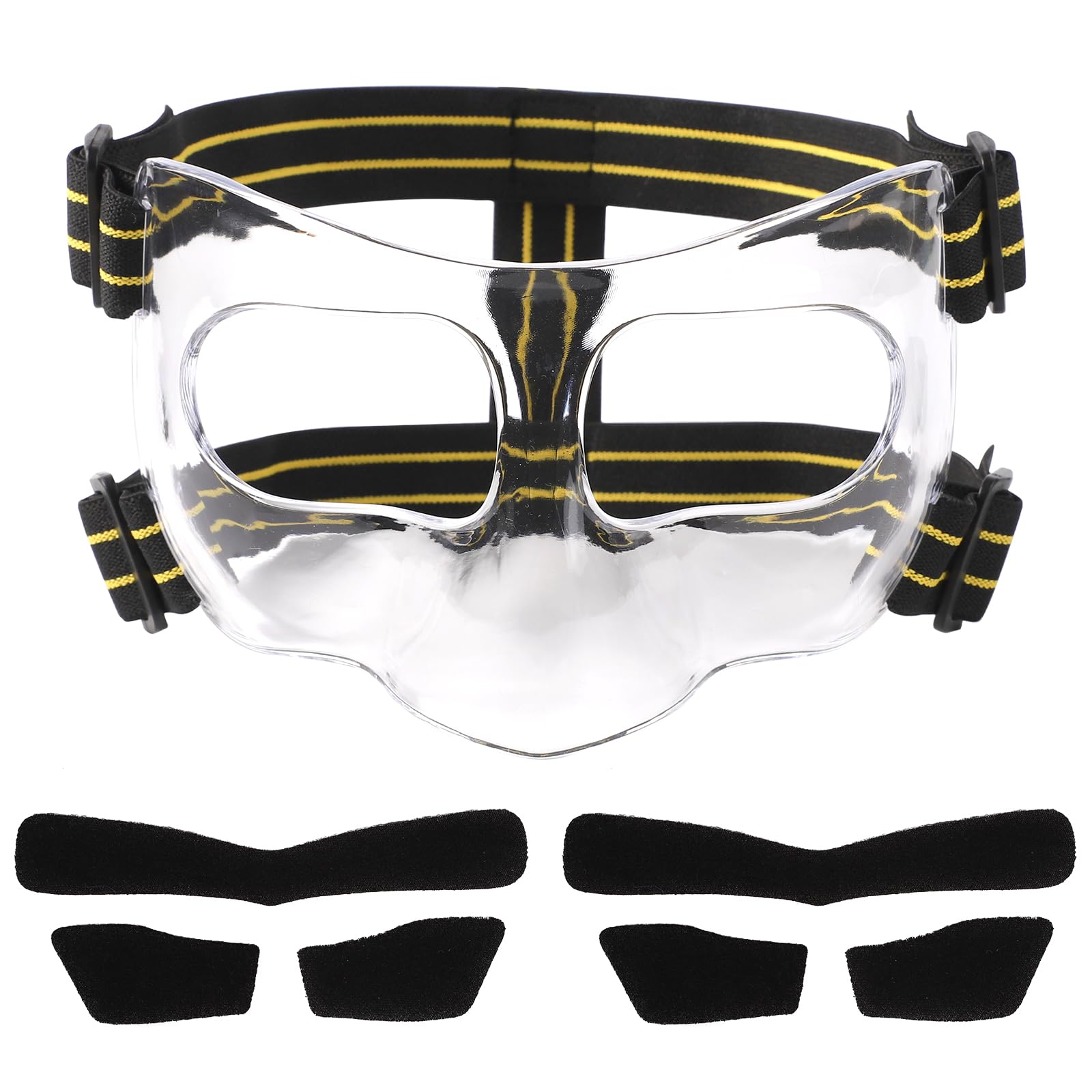 Mask for Broken Nose, 5.9x3.74in Broken Nose Face Guard Shield Yellow & Black Adjustable Nose Protector with Padding Sports Face Mask Nose Guard for Basketball Soccer Baseball?Full Cover?