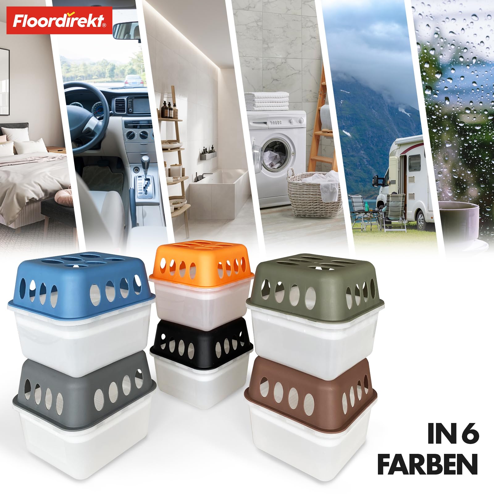 Floordirekt 4 x Luftentfeuchter mit 8 x 400g Nachfüll-Beutel Granulat Raumentfeuchter Nachfüllbar & Wiederverwendbar Schwarz HAVA 5