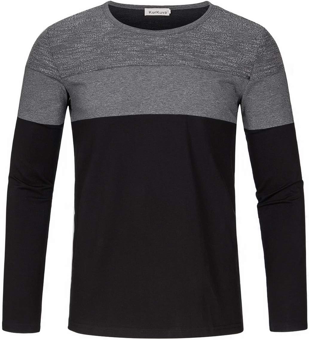 KurKuva Men's Casual Contrast Color Crew Neck Long Sleeve T-Shirt Top