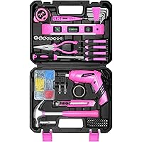 SOLUDE Pink Tool Set,130 Piece Women's Tool Kit for Home with 3.6V Cordless Rechargeable Screwdriver,Household Basic Toolkits
