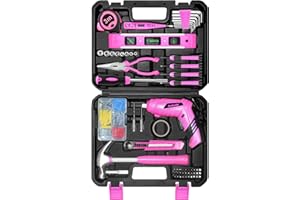 SOLUDE Pink Tool Set,130 Piece Home Tool Kit for Women with 3.6V Cordless Rechargeable Screwdriver,Basic Household Tool Kit Set for New Home,Apartment,College Dorm & DIY Projects