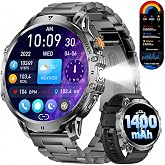 LIGE Military Smart Watches for Men(2 Bands),1400mAh/1.85" HD Large Screen Smartwatch, Flashlight/110+ Sports Modes/Sleep Monitor, Fitness Tracker Watch for Android iOS,Black