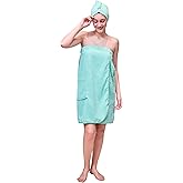 Sofprace Women's Lightweight Velcro Spa Wrap with Hair towel Body Wrap after Shower Adjustable Closure Bathrobe