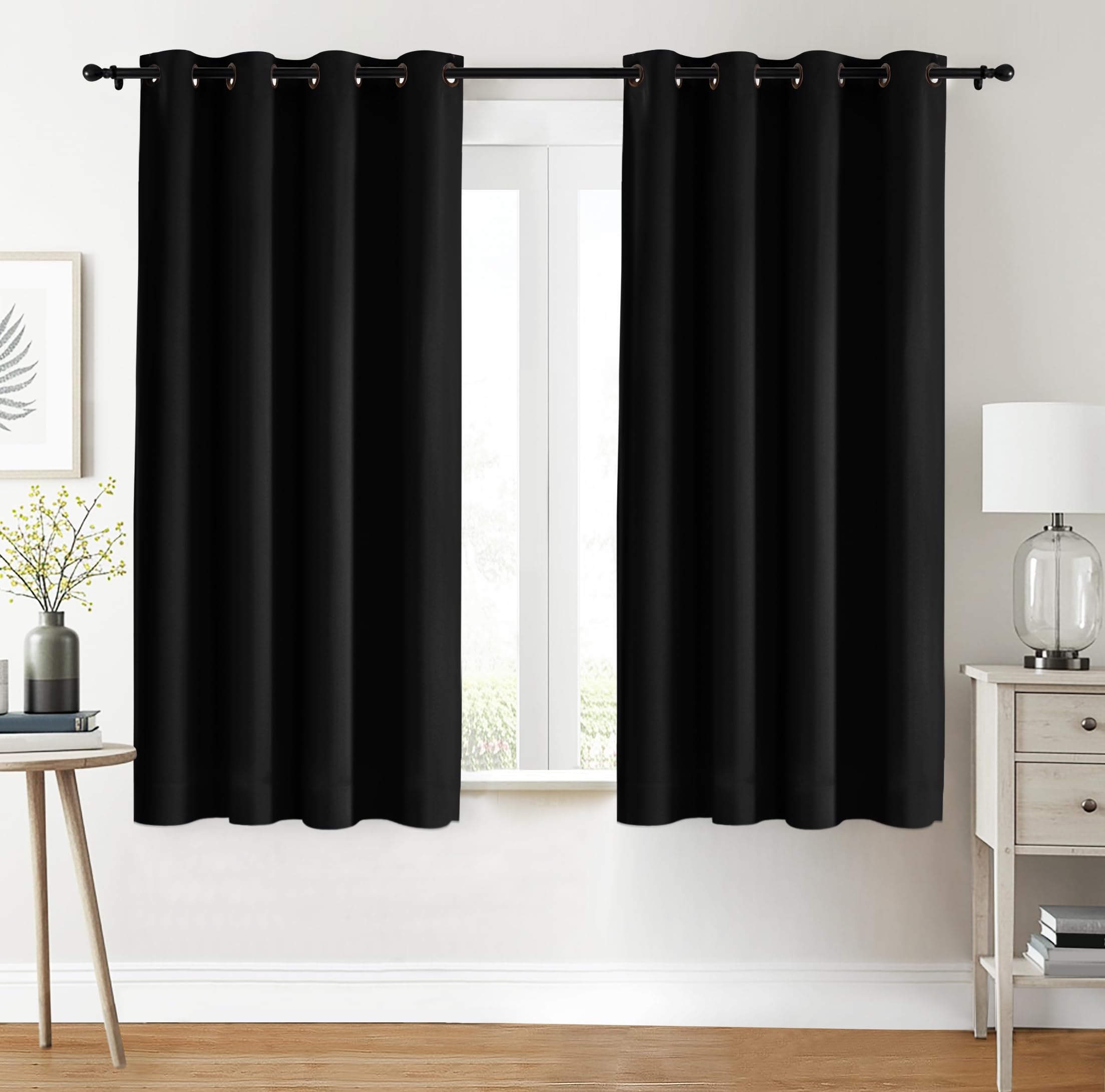 Utopia Bedding Blackout Curtains Grommet Thermal 2 Panels Drapes [Black, 46 x 54 Inches] Sound Insulated Curtain for Bedroom and Living Room