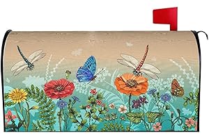 Abucaky Dragonflies Butterflies Flowers and Grass Mailbox Cover Magnetic Summer Plants and Insects Waterproof Mailbox Wraps Post Letter Box Decor 21x18 in