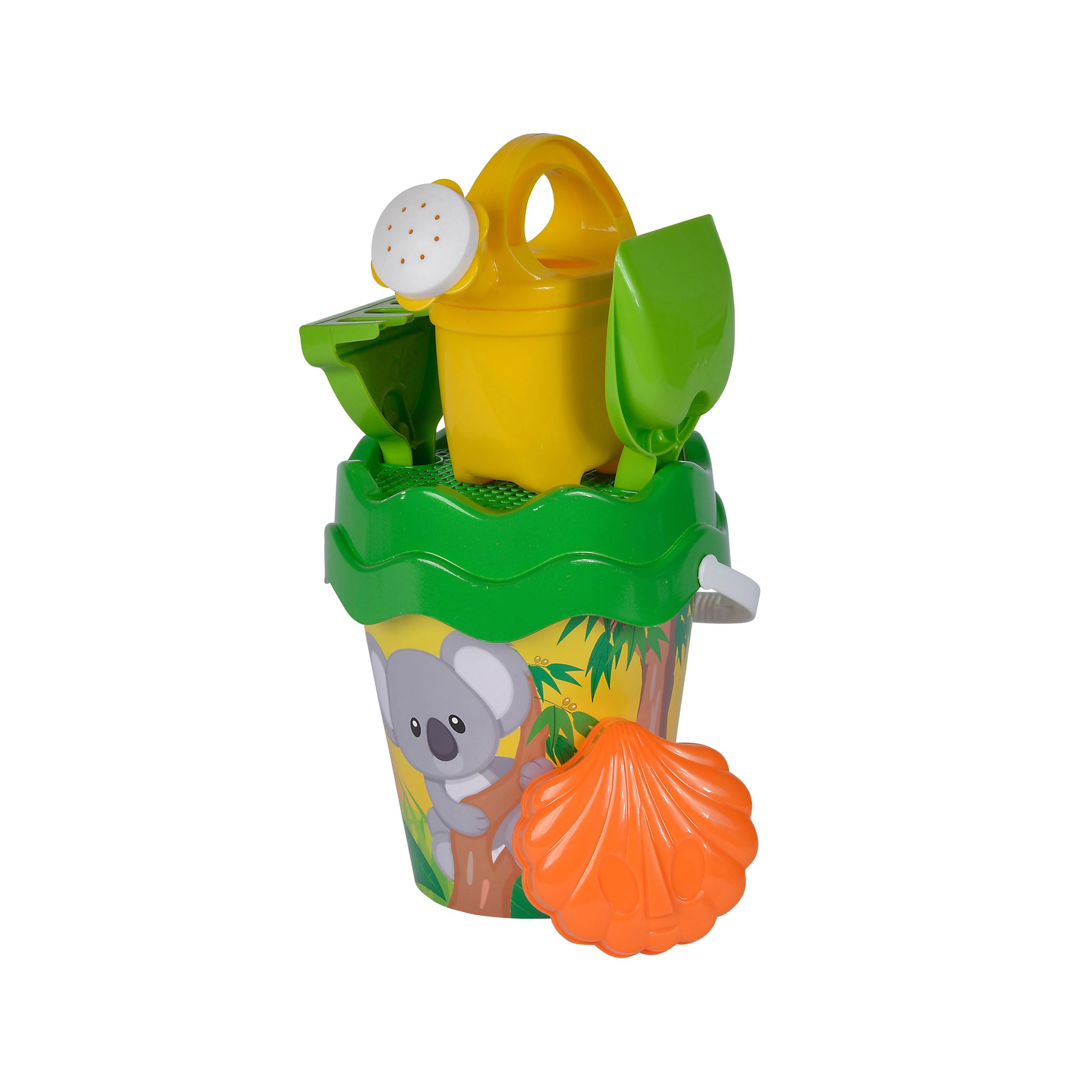 Simba Koala 107114510 Bucket Set, 6 Pieces, Bucket, Strainer, Sand Shape, Shovel, Rake, Watering Can, Height 16 cm, Diameter 17 cm, Sand Pit, Sand Toy