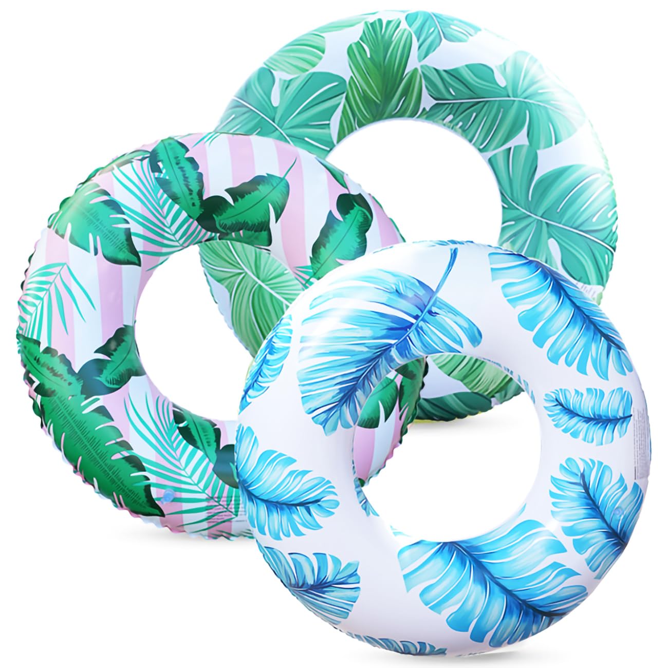 Photo 1 of 3 PCS 32 inch Large Hawaiian Pool Floats Swimming Rings - Inflatable Tubes Pool Float for Adult, Inflatable Pool Float Tube, Adult Swim Ring for Swimming Pool Party Decorations (Leaves, 32)