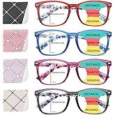 BONCAMOR Progressive Multifocus Reading Glasses for Men and Women 4 Pack Computer Blue Light Blocking Multifocus Readers (4 Mix, 3, Diopters)