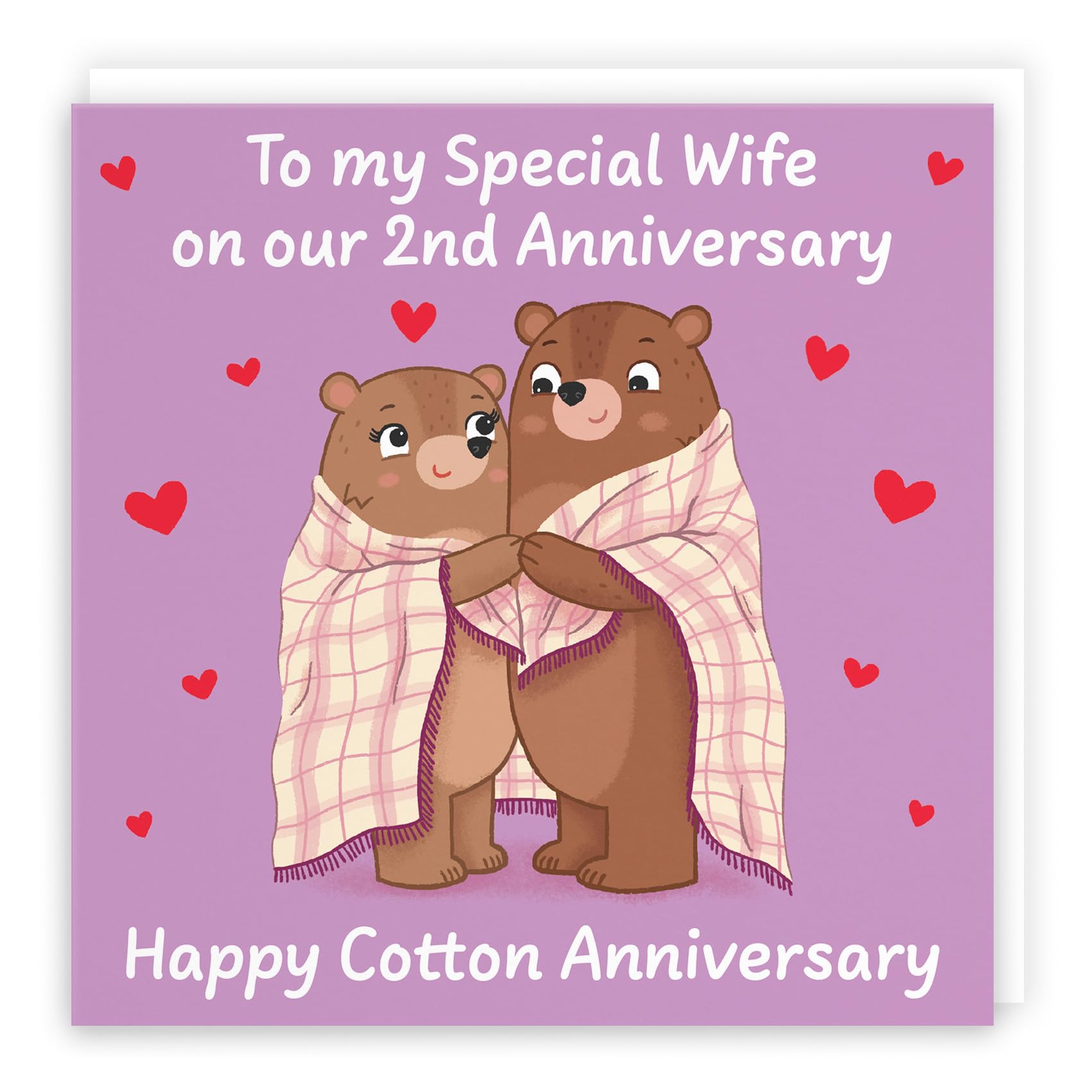 Hunts England - Wife 2nd Anniversary Card - Cotton Anniversary - Second Anniversary - 2 Years - Cute Fun Bears Card - Love Story Collection