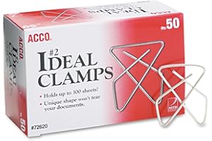ACCO BRANDS ACCO Ideal Butterfly Paper Clamps, Steel Wire, Small 1.5 Inch Size, 100 Sheet Capacity, Silver, 50 Clamps per Box (A7072620)