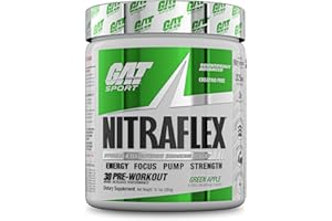 GAT SPORT Nitraflex Advanced Pre-Workout Powder, Increases Blood Flow, Boosts Strength and Energy, Improves Exercise Performance, Creatine-Free (Green Apple, 30 Servings)