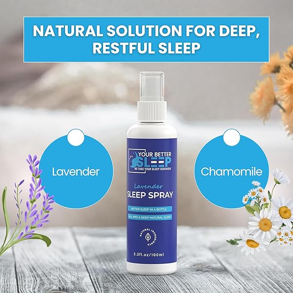 NATURAL SLEEP SPRAY WITH LAVENDER AND CHAMOMILE – BED SPRAY FOR SLEEPING, RELAXATION – DEEP SLEEP PILLOW SPRAY WITH NATURAL LAVENDER ESSENTIAL OIL – 3.3 FL OZ