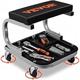 VEVOR Rolling Creeper Garage/Shop Seat, 250 LBS Capacity Padded Rolling Workshop Stool with Tool Tray Storage, Mechanic Stool for Garage, Shop, Auto Repair, Black