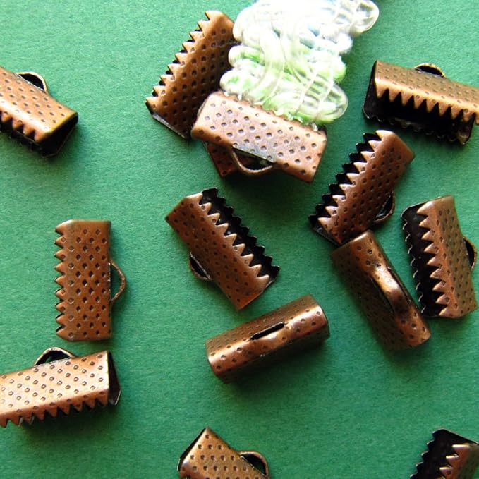 13mm or 1/2 inch Ribbon Clamp Crimps with Loop Antique Copper