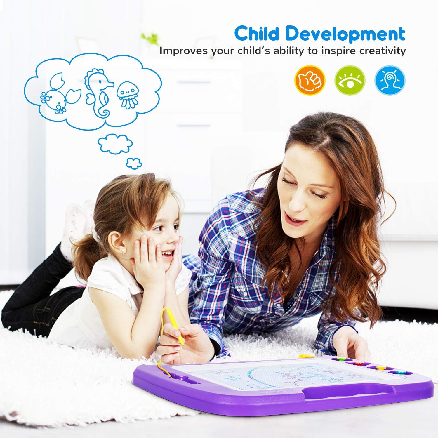 SGILE Magnetic Drawing Board Toy for Kids, Large Doodle Board Writing Painting Sketch Pad, Purple: Toys & Games