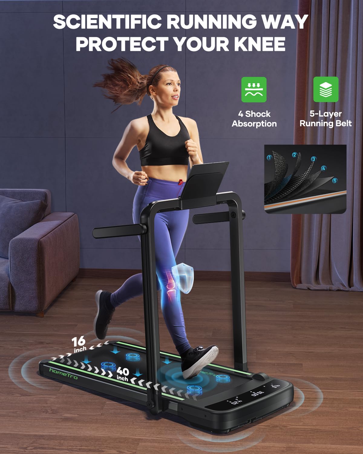 homeTro 3.0HP Under Desk Treadmill Foldable