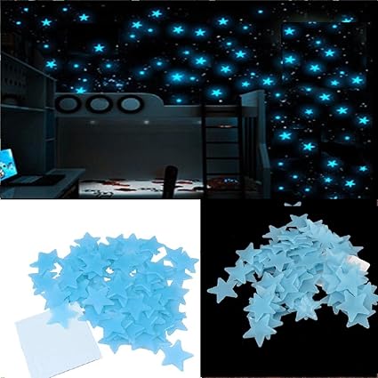 Stickonn Blue Colour Fluorescent Glow in The Dark Star Wall Sticker(Pack of 75 Stars,Size: 3x3 cm)