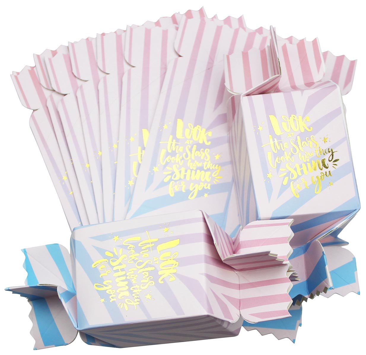 Zealax Decorative Party Favor Treat Boxes Pastel Pink Candy Shaped Shiny Gold Letters for Baby Shower,Wedding,Birthday,Holiday,6.3x2.3x2.3inch,10pcs