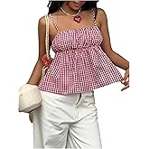 SHENHE Women's Y2k Gingham Plaid Camisole Spaghetti Strap Babydoll Tank Top Peplum Cami