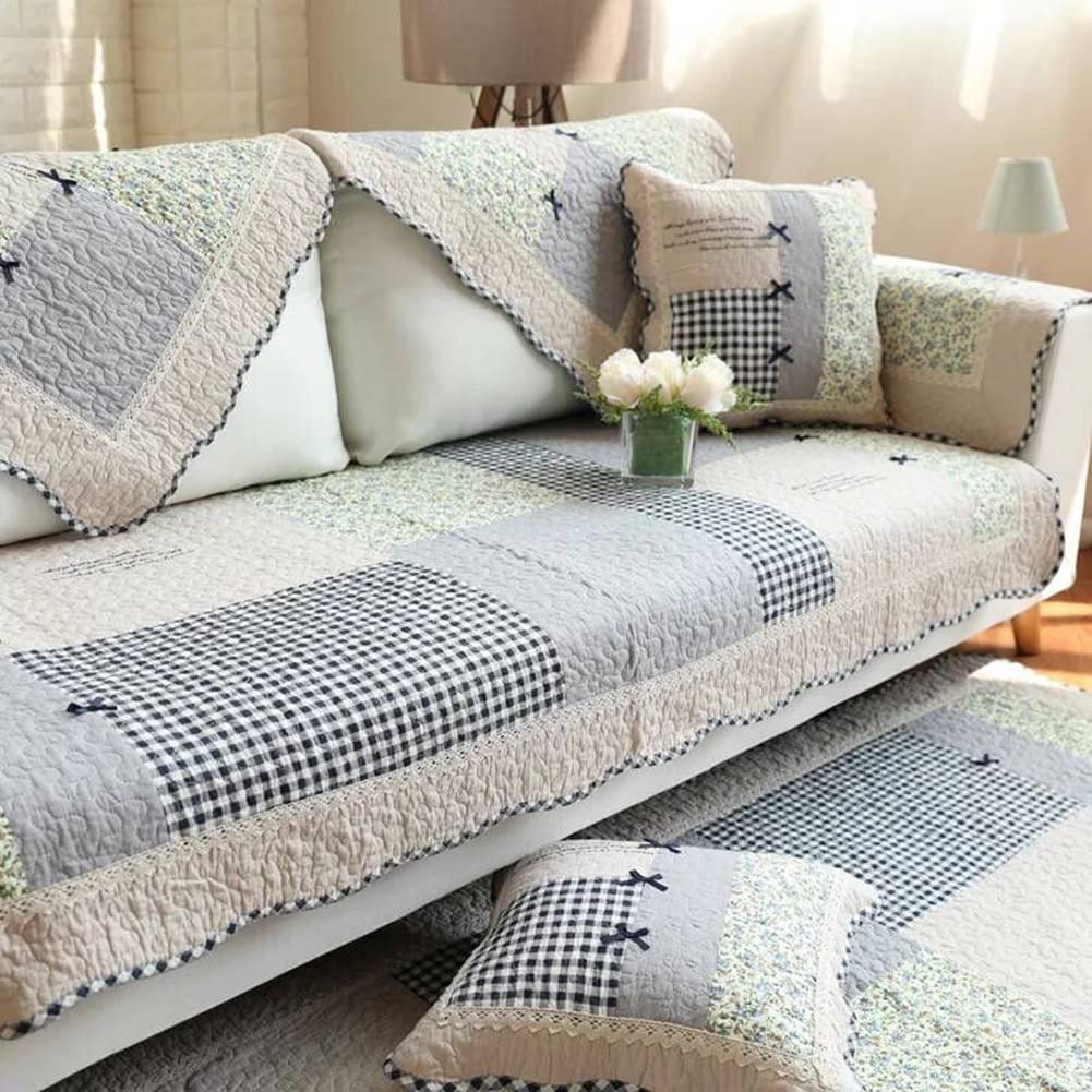 Photo 1 of vctops Patchwork Sofa Couch Covers Farmhouse Floral Pattern Cotton Quilted Sectional Couch Cover, Non Slip Sofa Slipcover Washable Furniture Protector, 1 Piece/Not All Set - 35"x82"