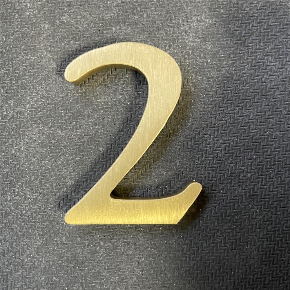 Photo 1 of 2.6Inch Soild Brass Sticker English Letters, Metal Alphabet Letters Ornament, Wall Self Adhesive Letters and Numbers, House Address Signage, Door Numbers, letters Decor Hardware (Number 2)