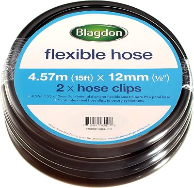 Blagdon Flexible Reinforced Pond Tubing 4.57m x 12mm with Clamps