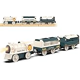 Battery Powered Train Set for Railway System, Electric Train Toys for Wooden Tracks, 3Pcs Motorized Locomotive Trains for Toddlers Compatible with Thomas &amp; Friends, Brio, Chuggington