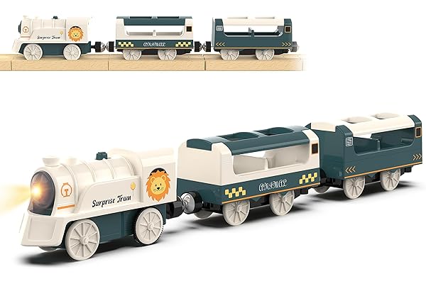 Battery Powered Train Set for Railway System, Electric Train Toys for Wooden Tracks, 3Pcs Motorized Locomotive Trains for Tod