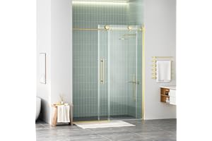 WinZo Frameless Shower Door 56-60 in W x 75 in H, Sliding Shower Door with 5/16"(8mm) Clear Tempered Glass Shower Doors, Easy to Clean Bathroom, Silent Soft-Close Design, Brushed Gold