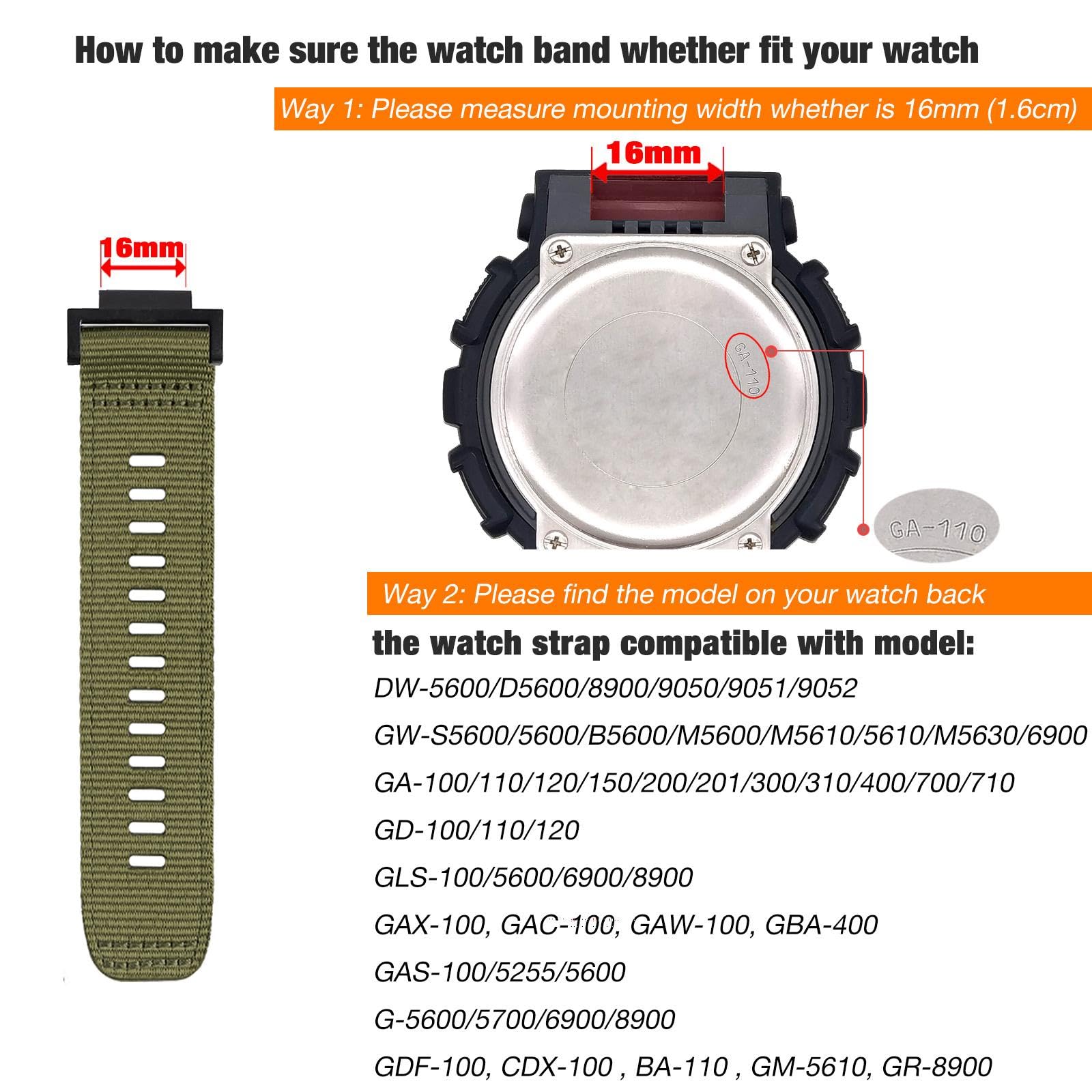 Abanen Rugged Nylon Watch Band for Casio gshock DW-5600/8900, Adjustable Sports Wrist Strap for GA-100/GW-B5600/GB-5600 /GW-6900