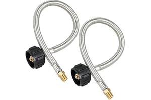 ATKKE 15 inch RV Propane Hoses, RV Propane Hose Replacement, Stainless Braided Propane Tank Hose LP Gas Pigtail Hoses for RV Two-Stage Propane Regulator, 1/4" NPT Male x QCC1, 2 Pack