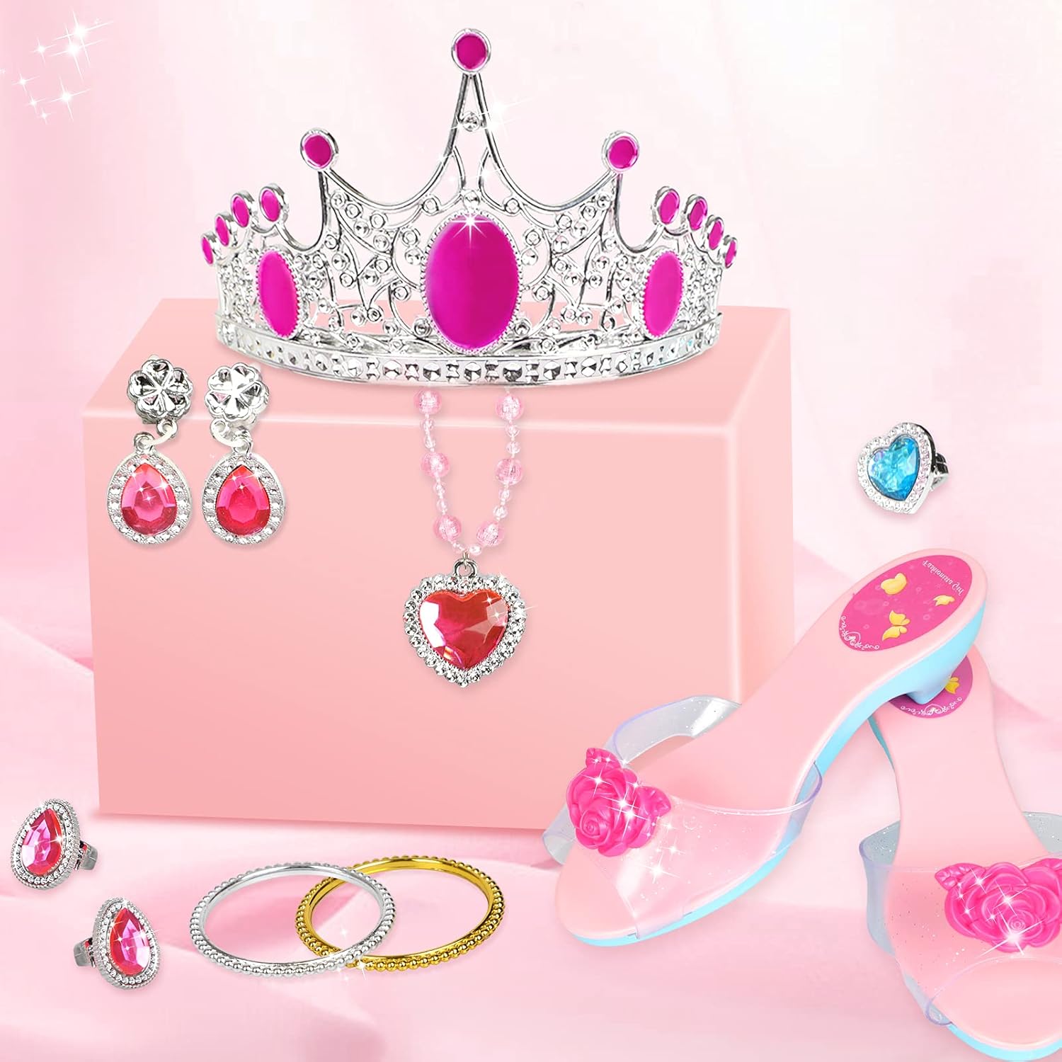 HOMOFY Princess Dress Up Shoes and Jewelry Boutique Princess Role Play 4 Pairs of Play Shoes Tiara and Jewelry Accessories Gift for Girl Aged 3,4,5,6 Years Old: Toys & Games