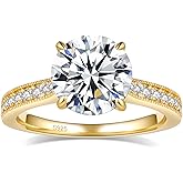 Elio Passero 2CT Moissanite Engagement Rings for Women,Women's halo Engagement Moissanite Promise Rings 925 Sterling Silver with 18K Yellow Gold Plated,VVS1 Wedding Band Moissanite Ring Size 8