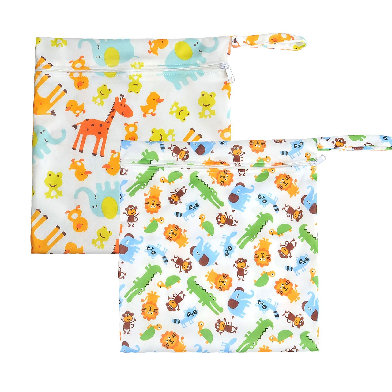 CHIC DIARY Wet Dry Bag Baby Nappy Organizer Bag Reusable Washable Cloth Diaper Bag (Animals(2 bags))