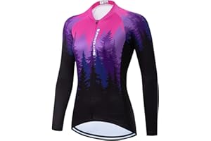 Serijoars Women's Long Sleeve Cycling Jersey MTB Shirts Quick Dry Bike Tops with Reflective Strip
