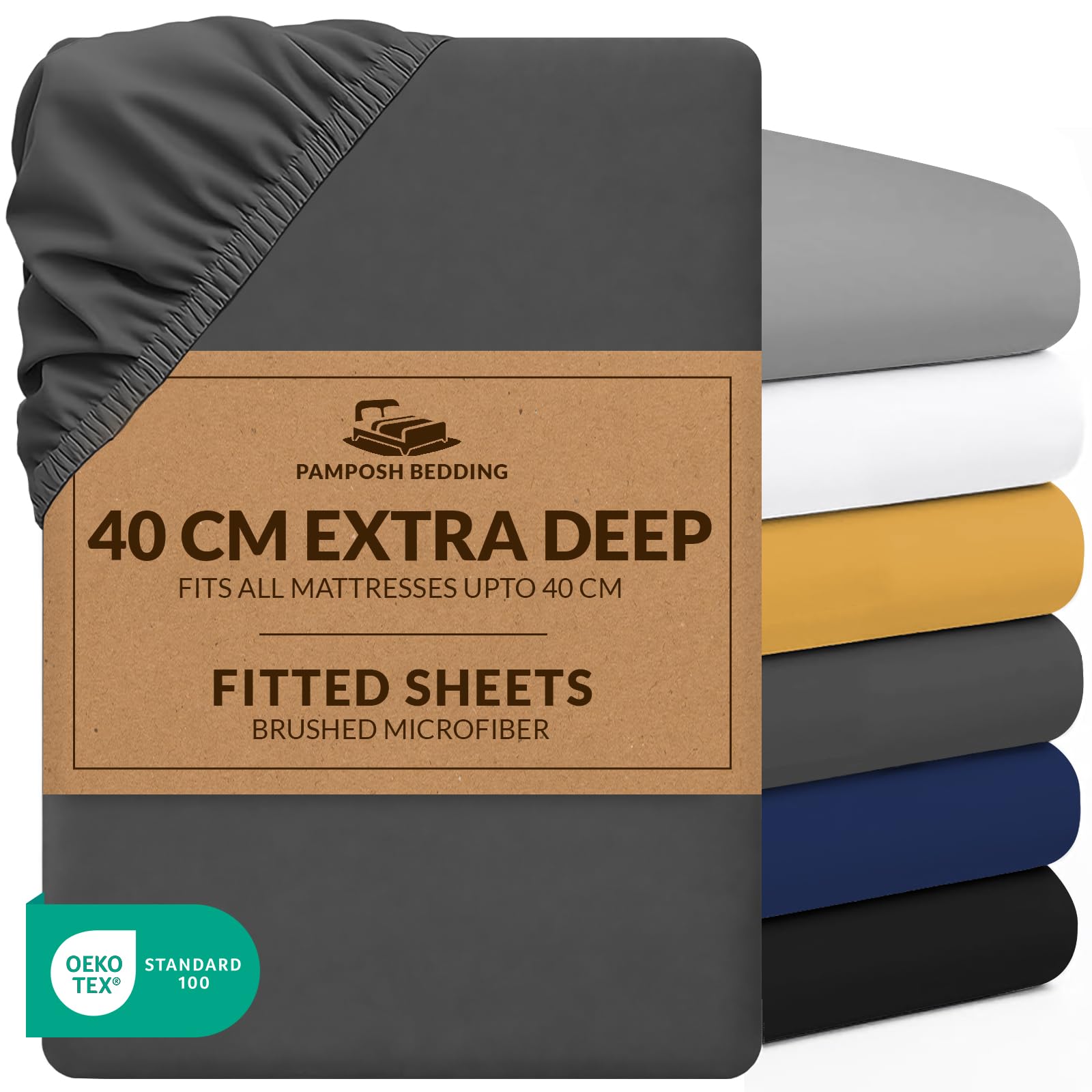 Pamposh Double Fitted Sheet Extra Deep Pocket 40 cm (16 inches) Durable Elastic Fitted Bed Sheets Double - Premium Brushed Microfibre Fitted Sheet - Ultrasoft Hypoallergenic Fade Resistant