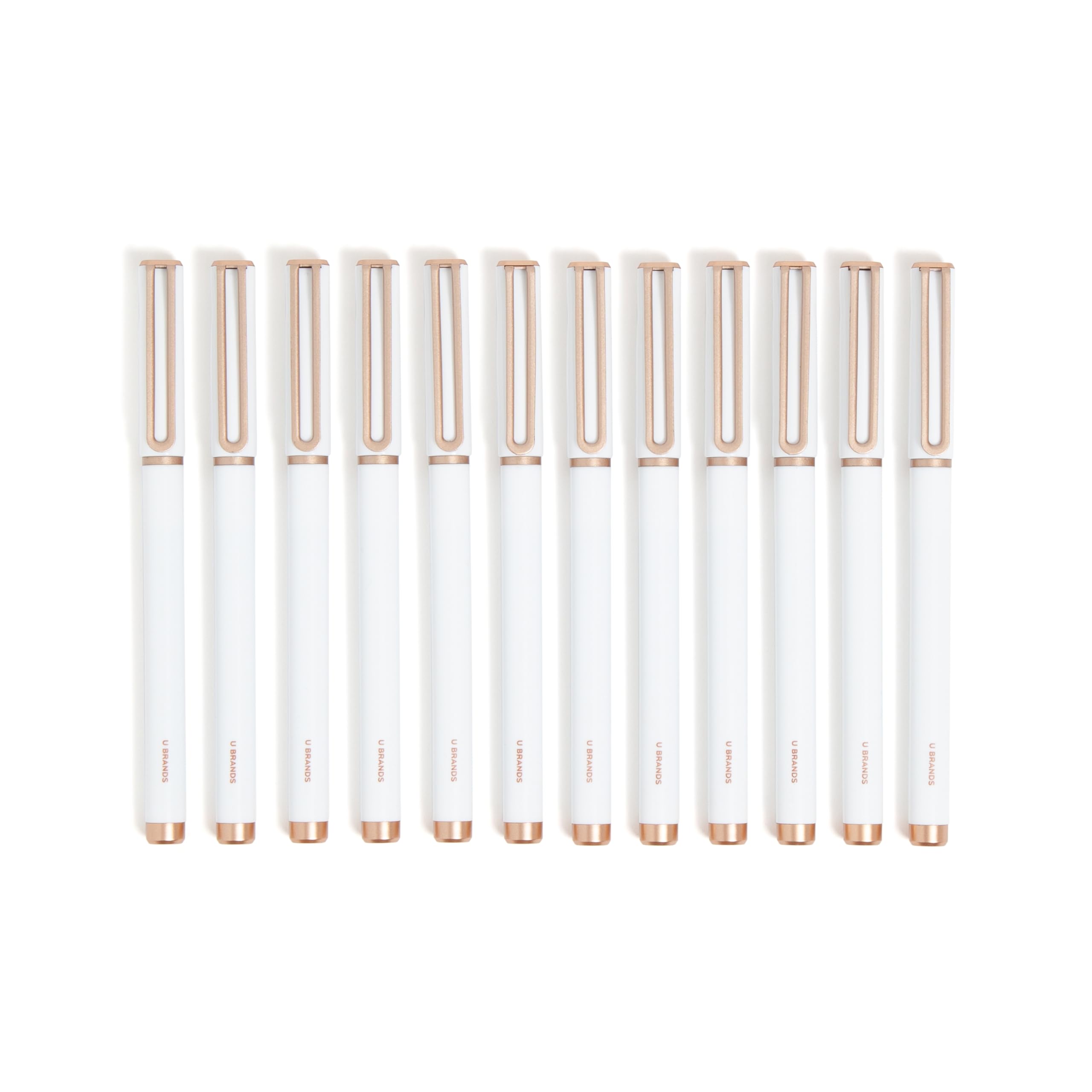 Photo 1 of U Brands Catalina Felt Tip Pens, Set of 12, White and Rose Gold, Medium (0.7 mm) Point, Black Ink