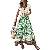 GORGLITTER Women's Boho Western Ruffle Flowy Maxi Skirt Trendy Summer Graphic Elastic High Waisted Beach Long Skirts