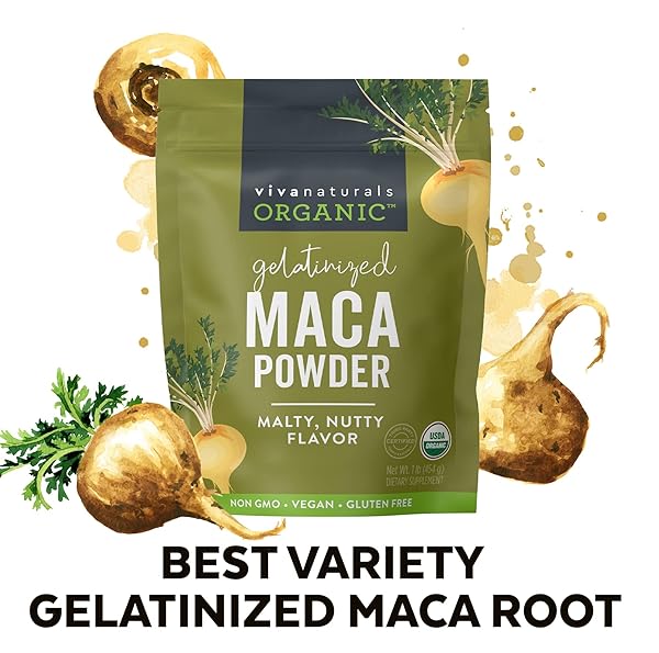 VIVA NATURALS ORGANIC MACA POWDER – GELATINIZED MACA POWDER ORGANIC, PERVUIAN SUPERFOOD TRADITIONALLY USED FOR ENERGY, CERTIFIED ORGANIC, GLUTEN-FREE & NON-GMO, 16 OZ (1 LB) BAG