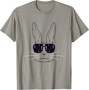 Bunny Face with Sunglasses Easter Day for Boys Men Kids T-Shirt Small