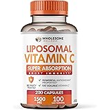 Liposomal Vitamin C Capsules (200 Pills 1500mg Buffered) High Absorption VIT C, Immune System & Collagen Booster, High Dose F