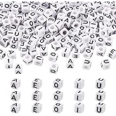 FASHEWELRY 500Pcs Vowel Cube Acrylic Letter Beads 6x6mm White A/E/I/O/U Initial Alphabet Beads for DIY Bracelet Necklace Jewelry Making