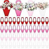 Chivertion 48 Pcs Valentine's Day Floral Boxes Bulk with Handle Pink Red Flower Gift Bags Florist Gift Packaging Arrangements Bouquet Holder for Birthday Wedding Mother's Day Bridal Party Decor