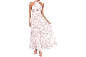 ZESICA Women's 2025 Summer Crossover Halter Neck Sleeveless Plaid Cut Out Backless Flowy A Line Maxi Dress