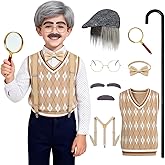 RAAIBB Kids Old Man Costume for Boys 100 Days of School Costume Kids Grandpa Costumes for Halloween 3-10 Years