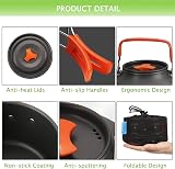 Aandyou Camping Cookware Set 13 Pcs Nonstick Pot Pan Kettle 2-3 People Orange view 6